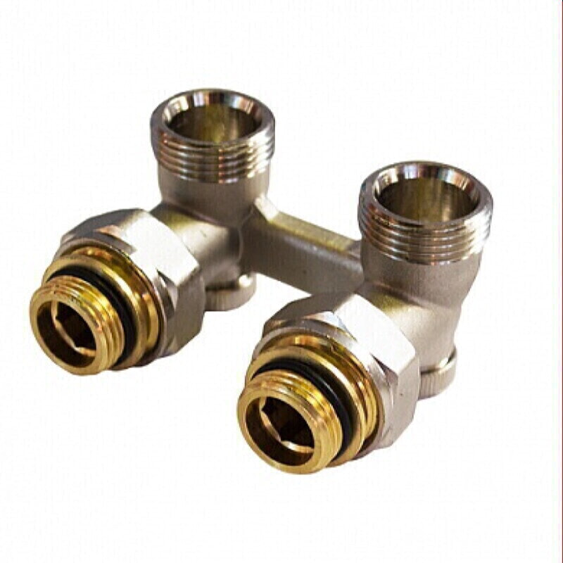 TIM Узел для нижнего подключения радиатора 1/2"х3/4" УГЛОВОЙ  (с ниппелями)