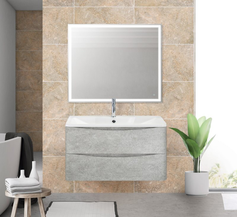 ACQUA База под раковину подвесная с двумя выкатными ящиками  Cemento Verona Grigio,900x450x500,  ACQUA-900-2C-SO-CVG БЕЗ раковины 